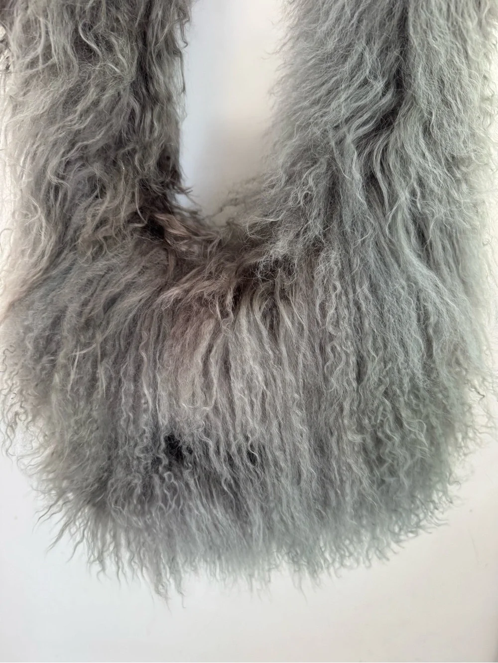Rara Avis Gray Mongolian Lamb Crossbody Scarf Bag